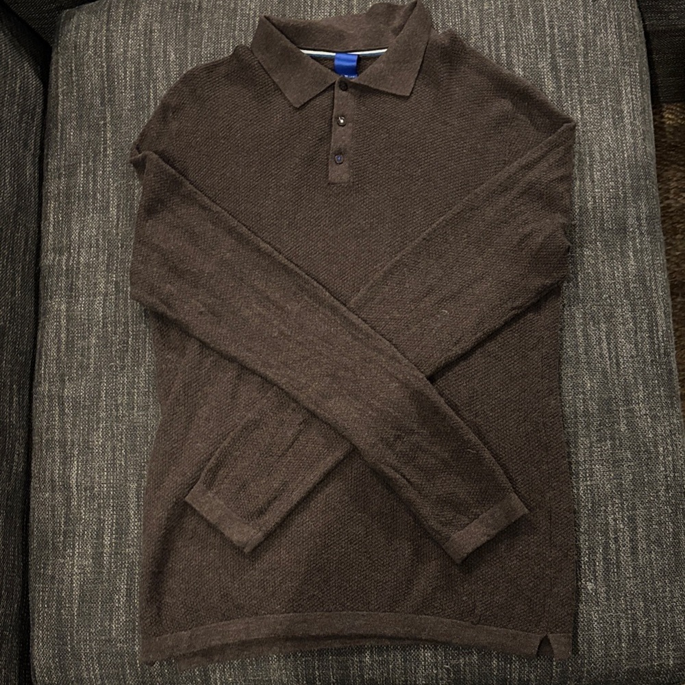 Kit and Ace Men’s Brown Textured Long Sleeve Polo Shirt